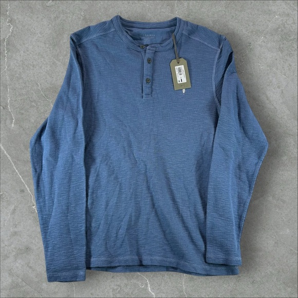 NWT Allsaints Henley Shirt Mens Small Dark Blue Long Sleeve Thermal‎ Waffle Knit